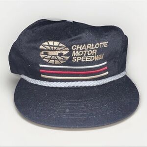 Vintage 80s Charlotte Motor Speedway Snapback Rope Hat Cap Black NASCAR USA Made